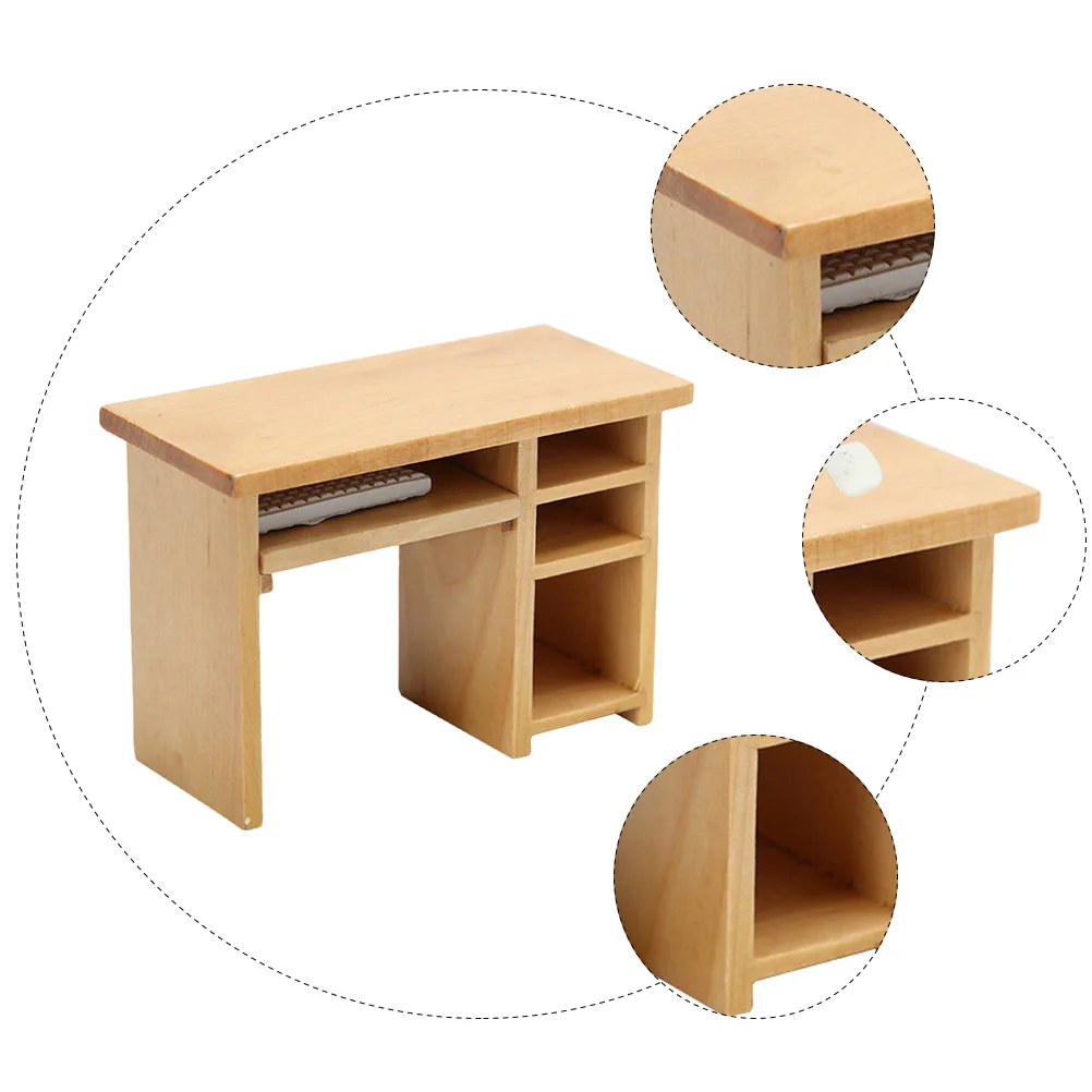 Miniature Computer Desk 1: 12 Miniature Desk Wooden Desk Furniture for