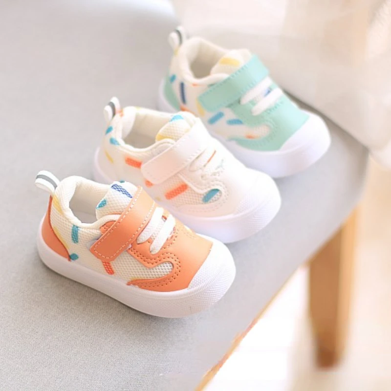 Детские прогулочные туфли, мягкая подошва, сетчатая спортивная обувь для новорожденных девочек, осень