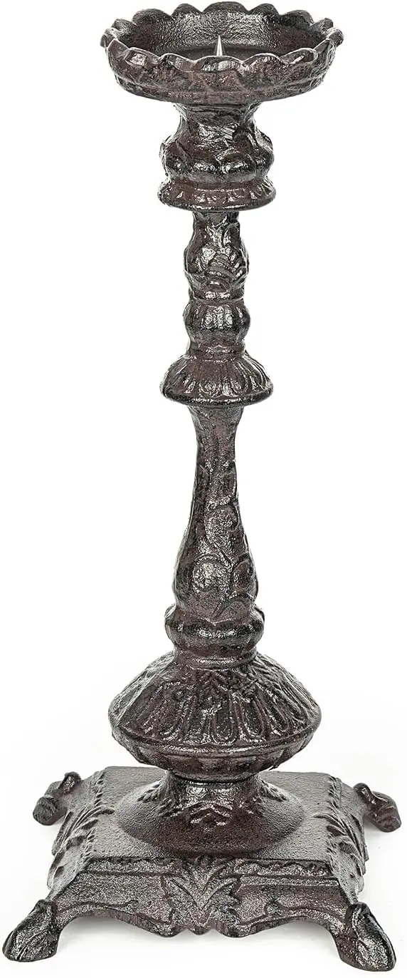 

Vintage Cast Iron Candlestick Holder - Handcrafted 37CM Tall Candelabra for Christmas Wedding Home Decor