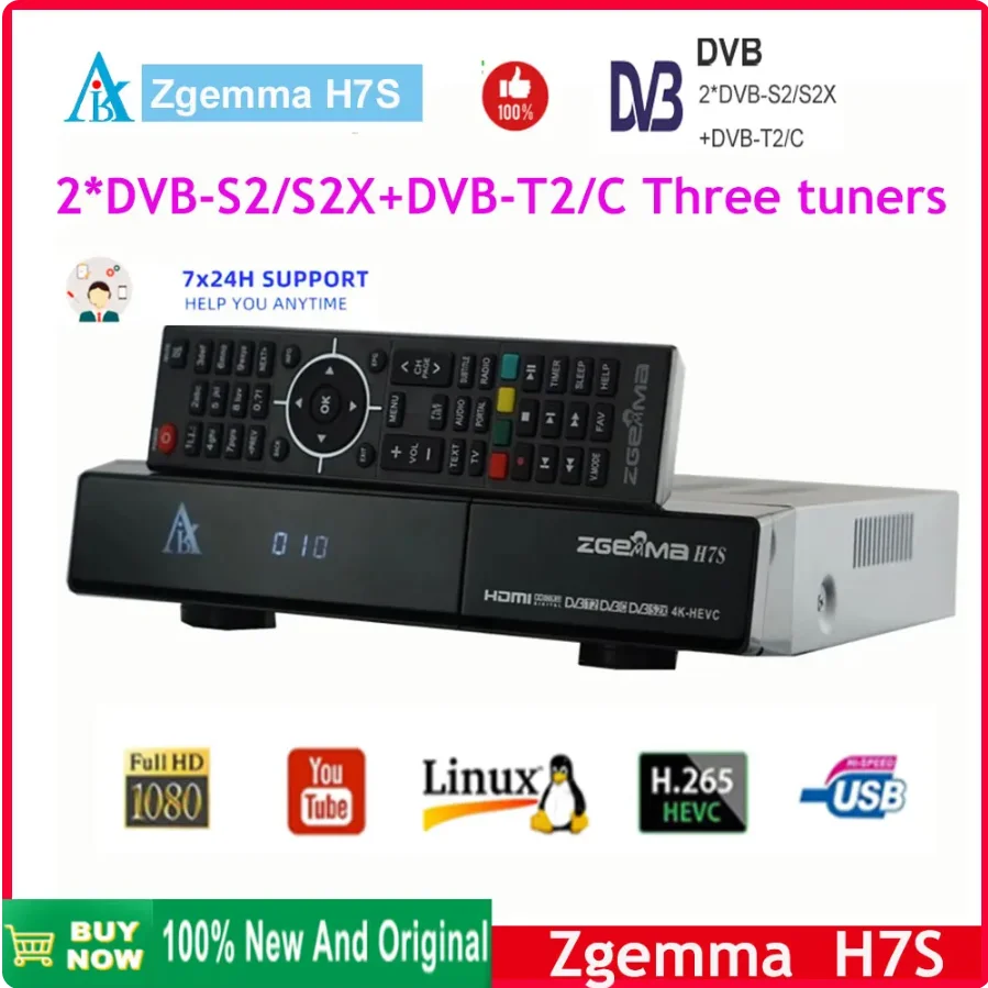 Спутниковый ресивер Zgemma H7S UHD Linux, 4K, UHD, Enigma 2, 2 * DVB-S2X + DVB-T2/C, HEVC H.265, 3 тюнера, новинка, 2022