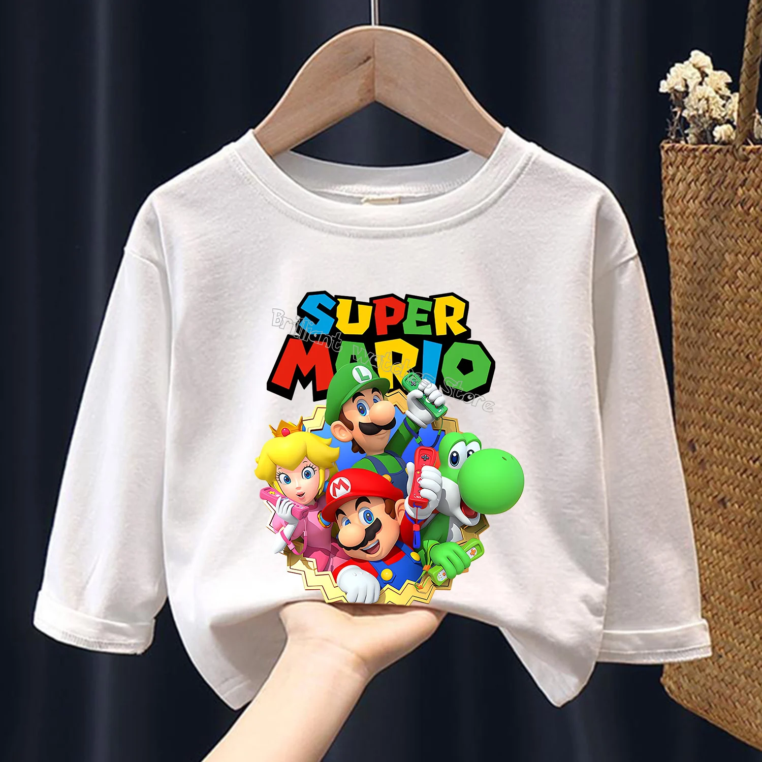 Super Mario Bros Long Sleeve for Children Game Figure Casual Clothes New Boy Girl Cartoon Blouse Fashion Kids Anime Tee Top Gift