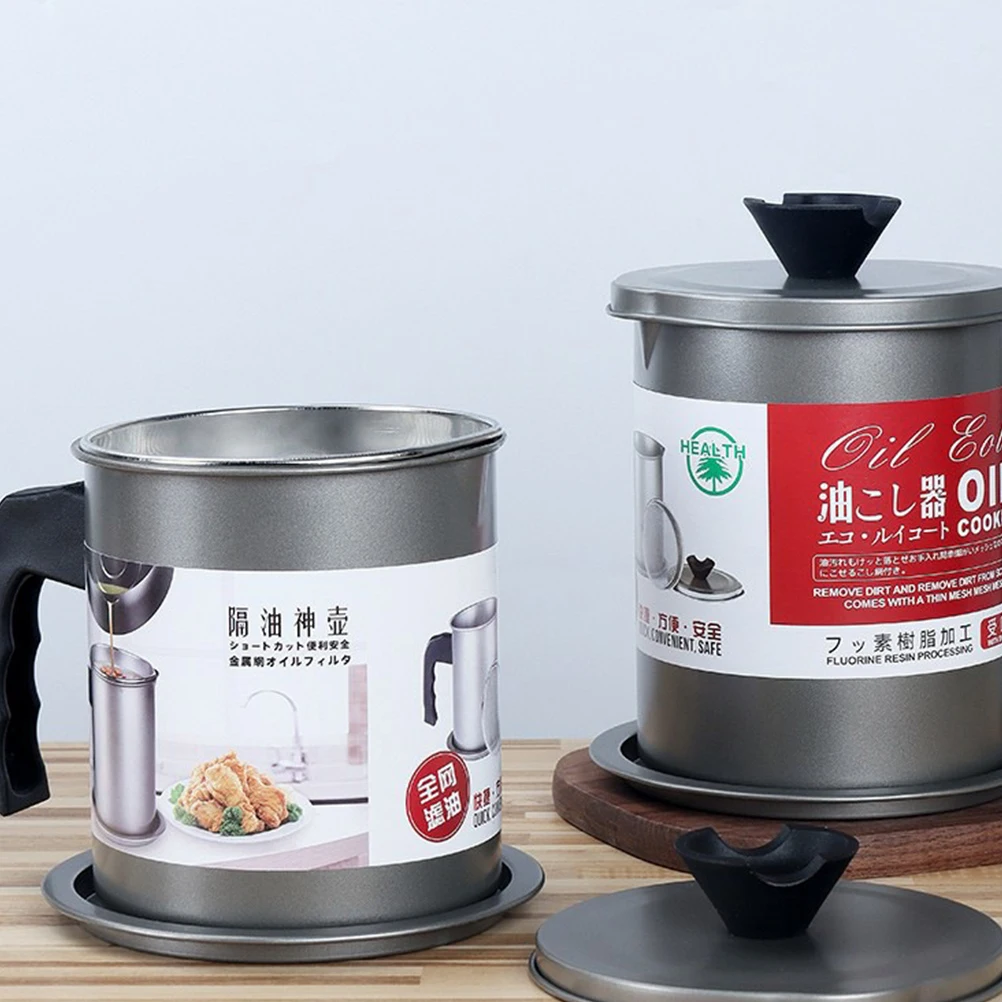 

1.4L Filter Pot Frying Oil Storage Can Home Cooking Filtering Mesh Grease Container Strainer Plastic Iron Large Capacity