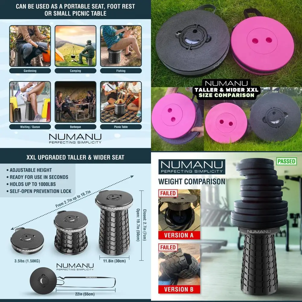 

Collapsible XXL Stool with Cushion and Bag, 1000lbs Capacity, 19.7 Telescoping Travel Seat