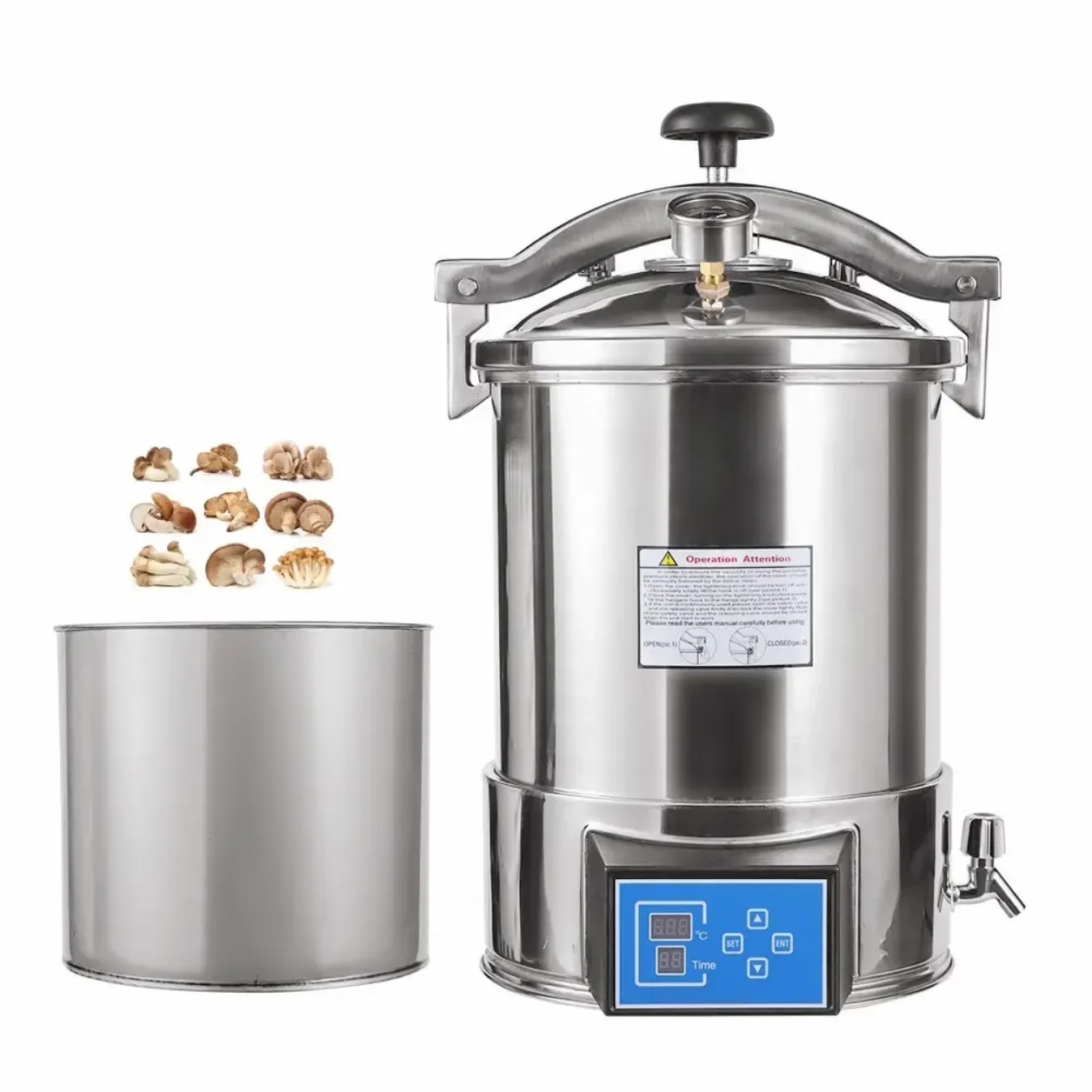 24L Portable Autoclave with Digital Display High Pressure Steam Sterilization Equipment Dental Laboratory Medical Veterinary