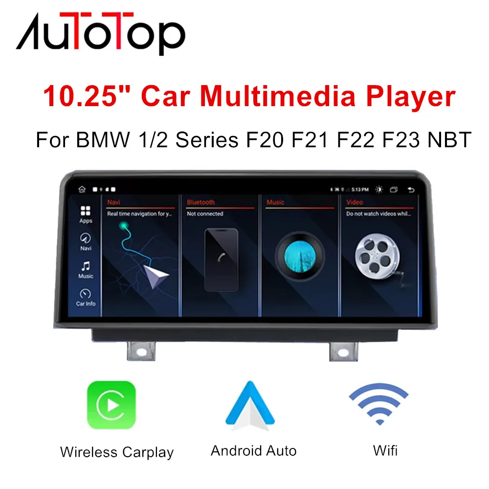 مشغل وسائط متعددة للسيارات Carplay لاسلكي مقاس 10.25 بوصة من AUTOTOP لسيارات BMW 1/2 Series F20 F21 F23 Wifi GPS والملاحة Android Auto BT