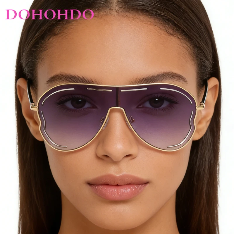 

Punk Trendy Oversized One - Piece Frame Women Sunglasses New Luxury Brand Men Sunglass Summer Driving Traveling Goggles UV400