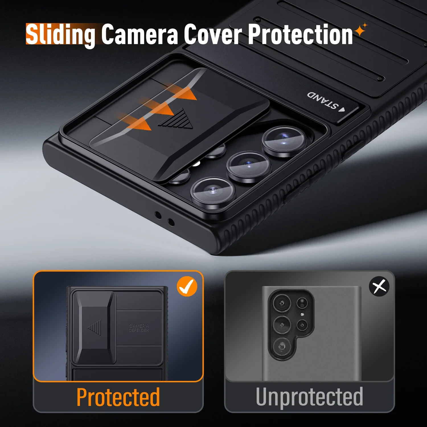 for Samsung Galaxy S24-Ultra Case with Slide Camera Protector Full-Body Shockproof Dual Layer Rugged Light Armor Stand Cover
