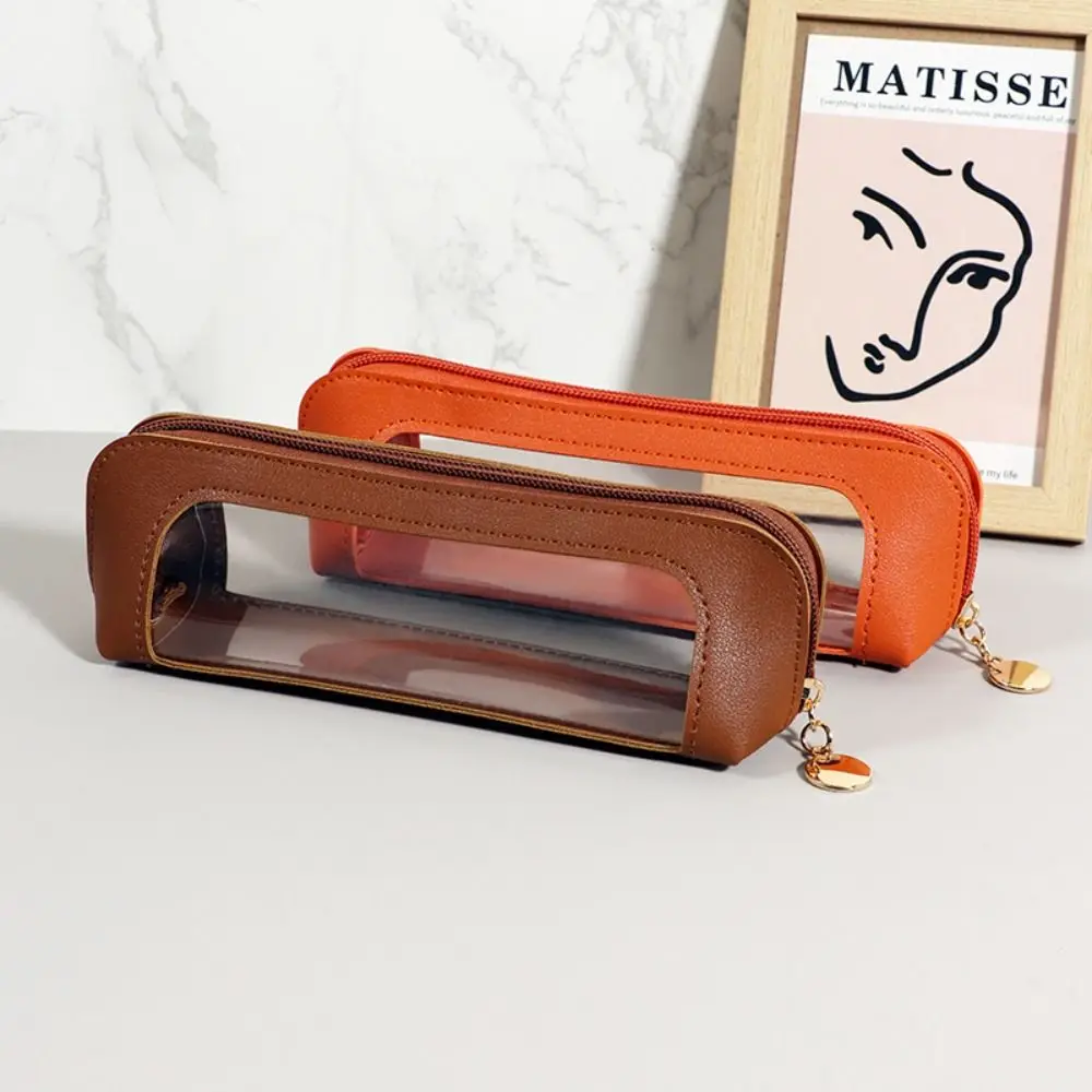 Durable School Stationery Bag Waterproof Lightweight PVC Pencil Case Transparent Visible Storage Box for Brushes Lipsticks