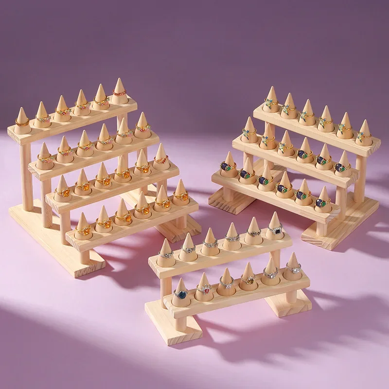 Simple solid wood cone ring display rack jewelry rack ring rack display jewelry rack live stream stall props