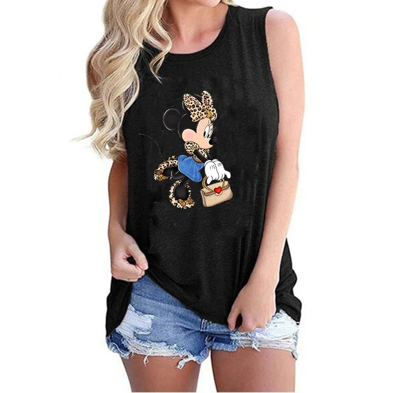 Y2k Tank Top Women T Shirt Minnie Mickey Mouse Printed T-Shirt Women\'s Clothing Kawaii Disney Print Vest T Shirt Fashion T-shirt