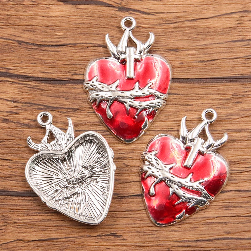 5Pcs Mix Size Wholesale Alloy Metal Drop Oil Red Heart Charm Red Color Pendant For Enamel DIY Bracelet Necklace Jewelry Making