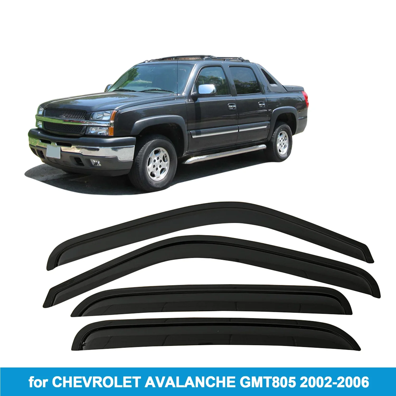 

Window Visor for CHEVROLET AVALANCHE GMT805 2002-2006 Rain Guard Side Vent Deflector Weathershield Outside-Mount Tape On