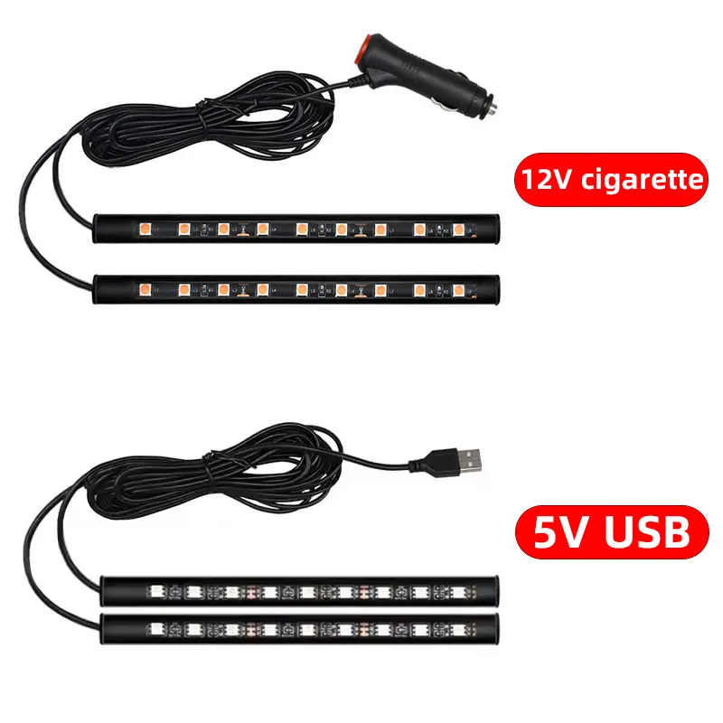 LED سيارة ضوء النيون ضوء القدم 2 في 1 LED الديكور الداخلي الخلفية ولاعة السجائر USB جو مصباح ضوء الزخرفية #4