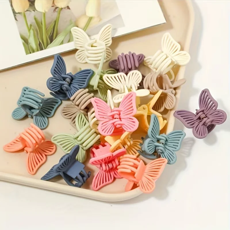 20 pieces of various butterfly and square hair clips, random colors, plastic, basic styles, cosmetics, hairstyle accessories