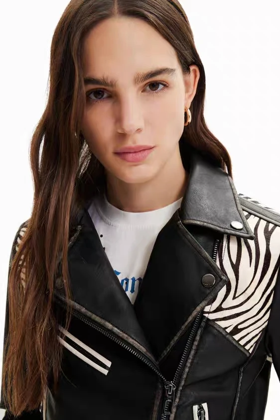 Foreign trade original single item new fashion  style stand-up collar women\'s jacket leather coat