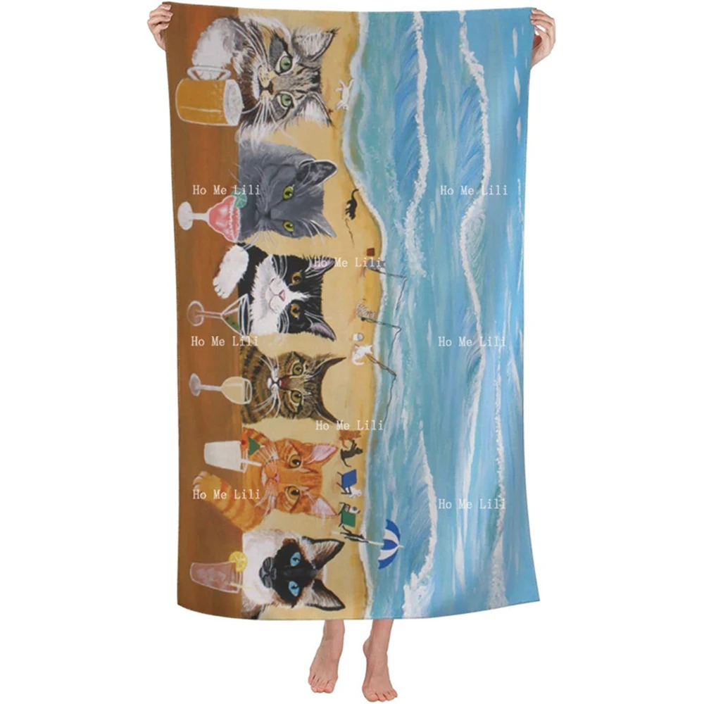 Cat Beach Pattern Soft Highly Absorbent Quick-Drying Towel Multipurpose For Bathroom Hotel Gym And Spa