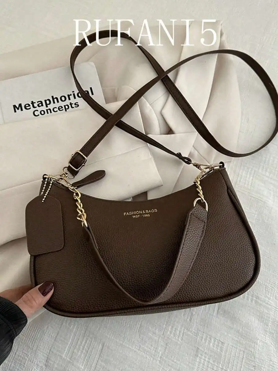 

Minimalist Brown Pebbled Leather Crossbody Bag with Chain Strap