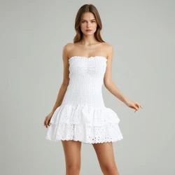 Sexy Off Shoulder Dress For Womens Strapless Sleeveless High Waist Ruched Embroidered Cut Out Mini Dresses Female Clothing