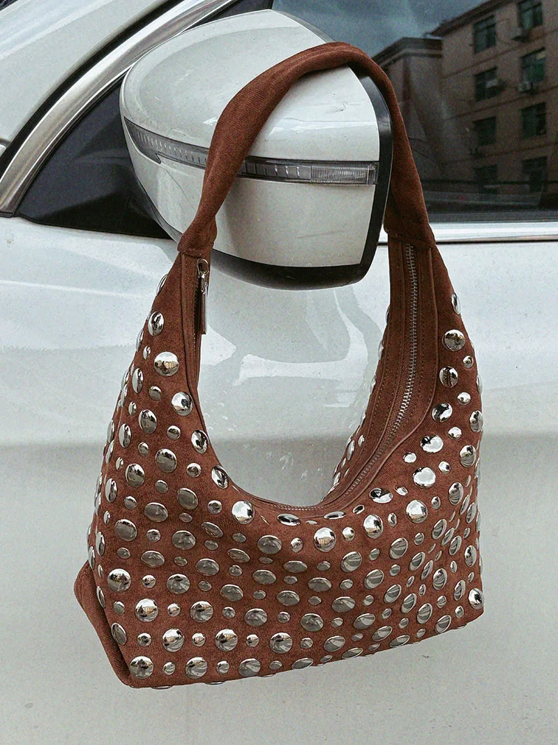 جديد الراقية الجلود برشام دلو حقيبة الموضة شخصية العصرية كول البولكا نقطة برشام عادية فاخرة العلامة التجارية حقيبة تحت الإبط حقيبة يد #5