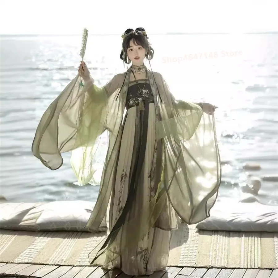 Vestido Hanfu para mujer, disfraz de Cosplay tradicional chino, vestido Hanfu verde y azul degradado antiguo de talla grande XL