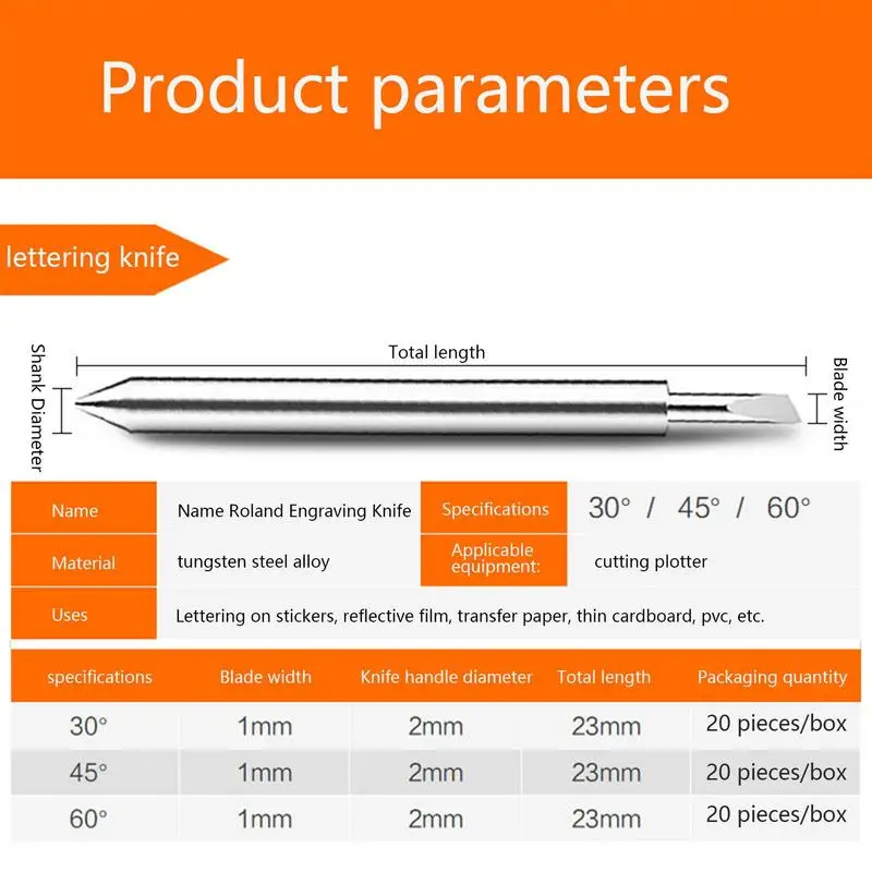 20 Stuks 30/45/60 Graden Vervangende Messen Voor Roland Cri-Cut Plotter Messensnijbladen Voor Elektrisch Gereedschap Snijplotter