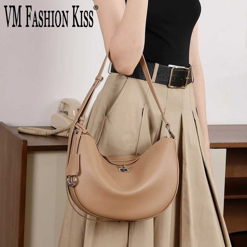 

Autumn New Genuine Leather Crescent Bag Niche Design Fashion Casual Women's Korean Style Single Shoulder Dumpling Bag Underarm