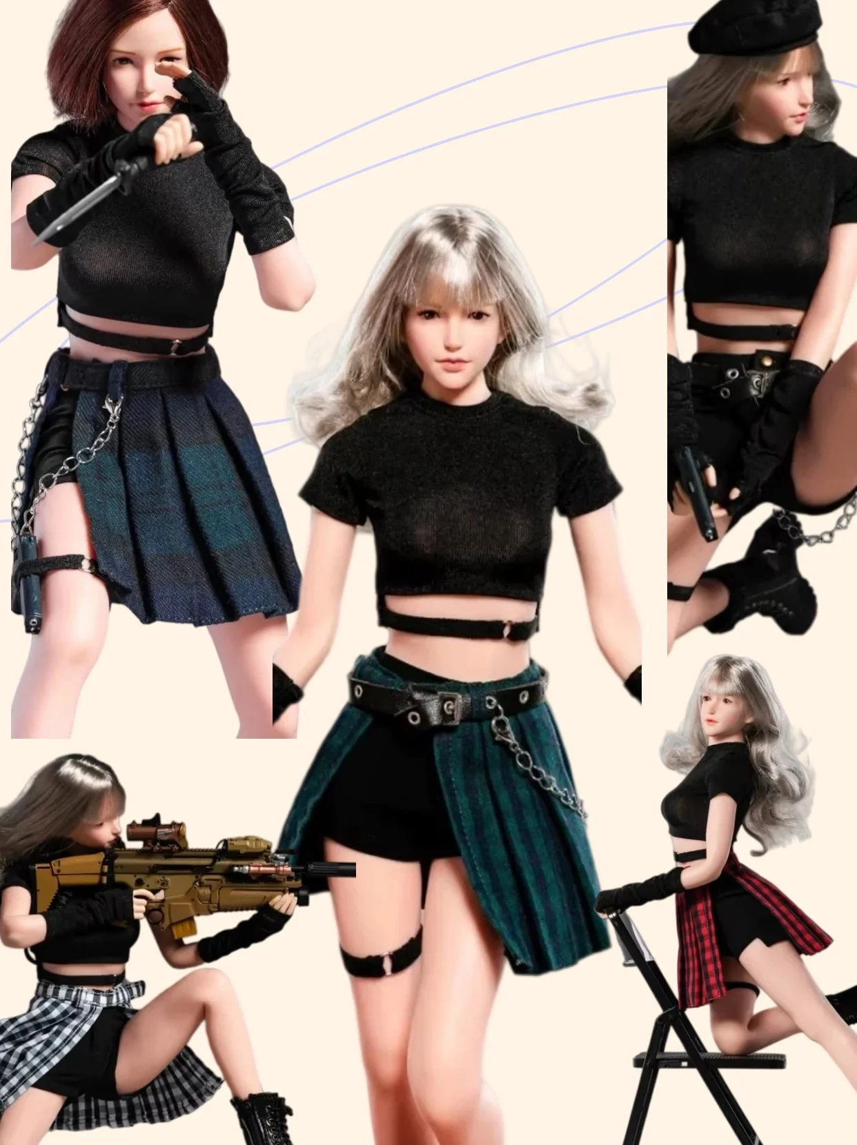 【Only CLothes】1/6 Scale Female Soldier Fashion Tight-fitting Top High Waisted Shorts Pleated Skirt Fit 12''Action Figure Toys
