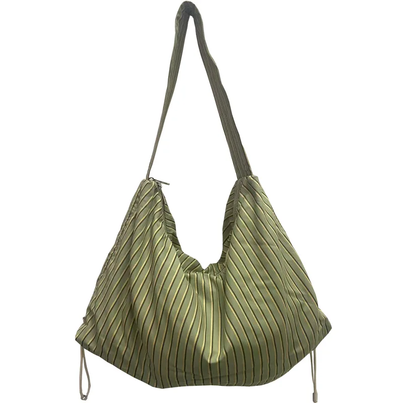 Sac à Main Simple Rayé Décontracté avec Fermeture Éclair pour Femme, Souple, de Grande Capacité, à Bandoulière, pour Fille, Nouvelle Collection