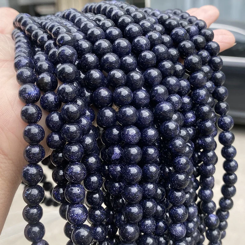 Natural Stone Blue SandStone Round Loose Beads For Jewelry Making Needlework Bracelet DIY 15