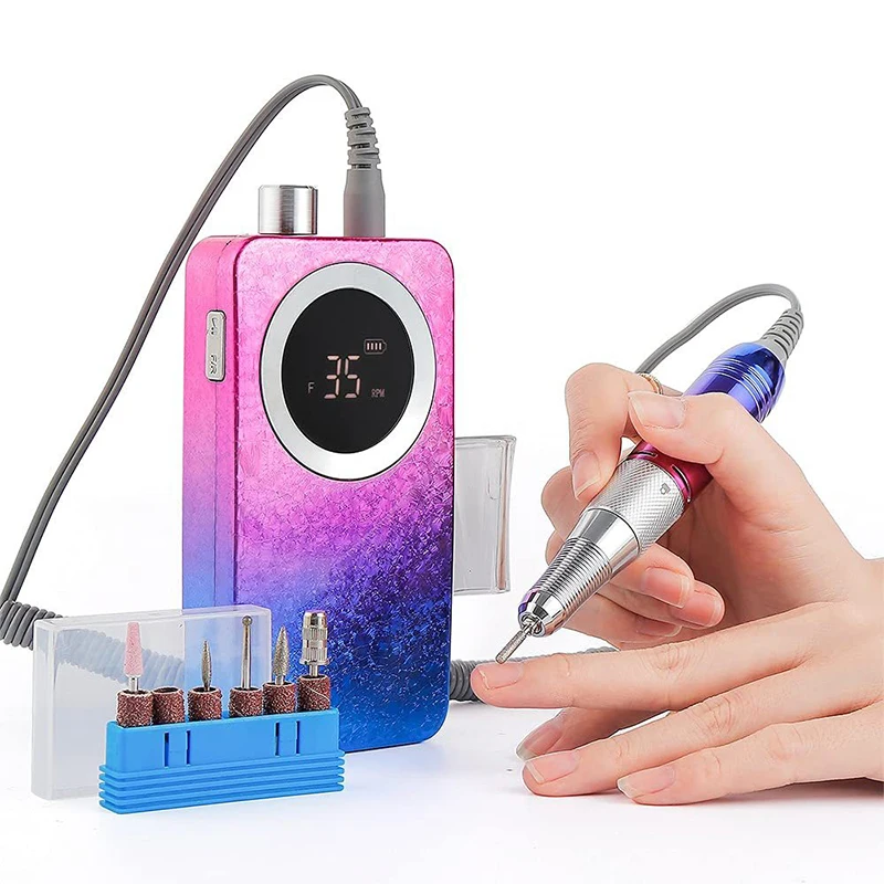 #Gradient Color Nail Drill Cordless 35000RPM Electric Nail Polisher Sander Rechargeable Brushless Motor Nail Drilling Gel Remove