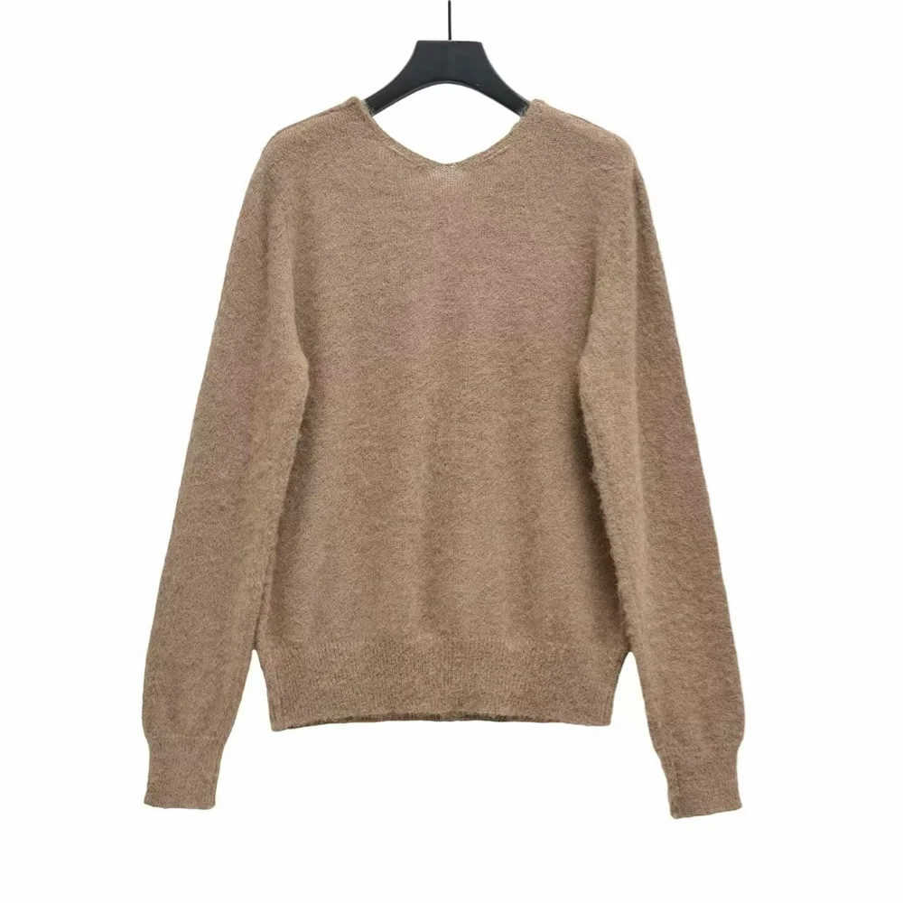 PB&ZA Women's V-neck Long sleeved Solid color Sweater Knitted Top Autumn/Winter New Product Women's Wear