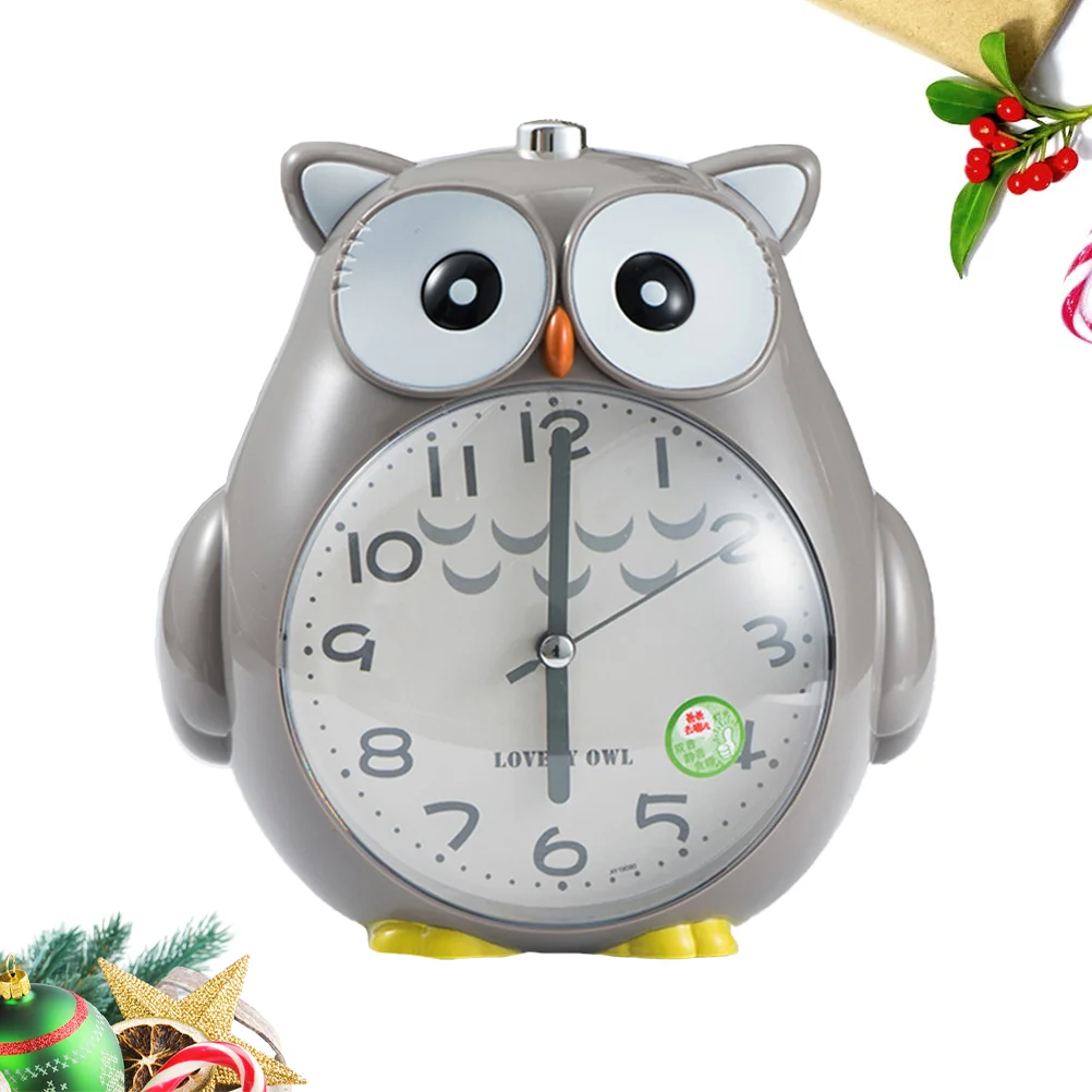 Cartoon Owl Shape Alarm Clock Night Light Silent Home Decor Desktop Clock for Student Children Bedroom without Batteries (Grey)