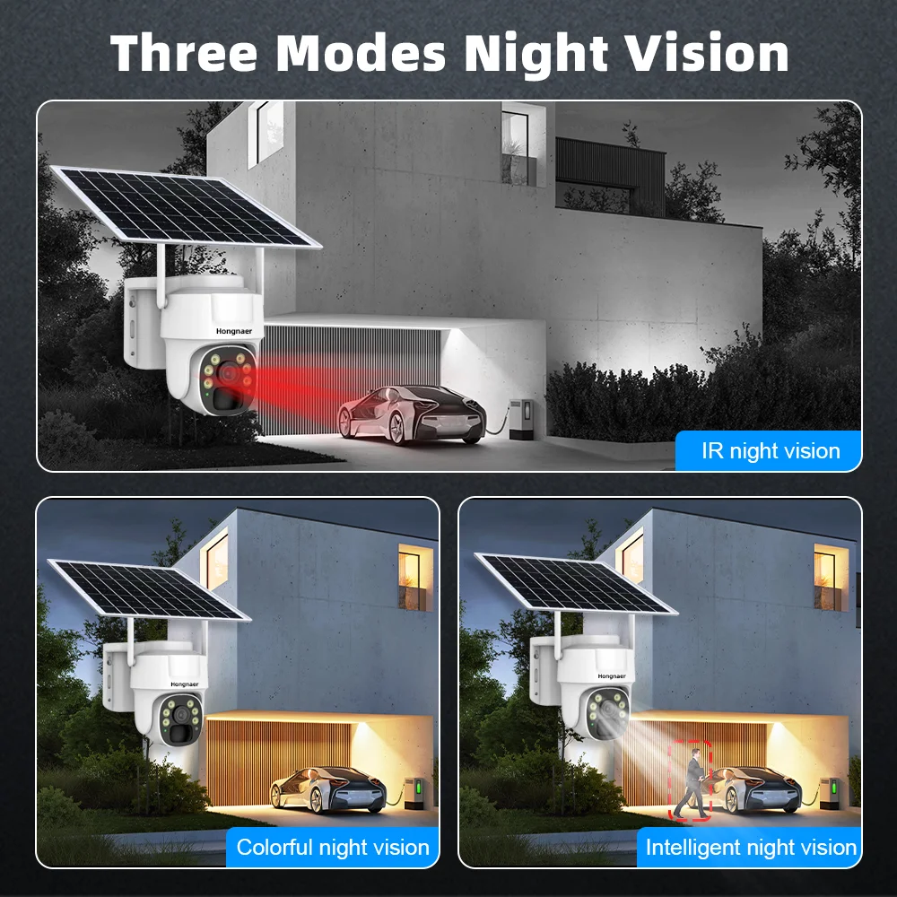 Hongnaer 5MP V380 Pro Monitor Smart Home Wireless WiFi Solar Energy Panel Powered PTZ CCTV Outdoor Security CCTV Solar Camera