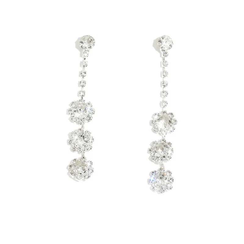 European and American Cross-Border New Trend Full Diamond Tassel High-End Light Luxury Style Personality Design Earrings Elegant