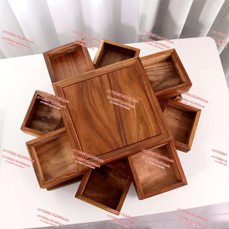 الجوز لوبان آلية دوارة صندوق تخزين الشاي مجموعة مجوهرات سوار Wenwan تخزين الجوز