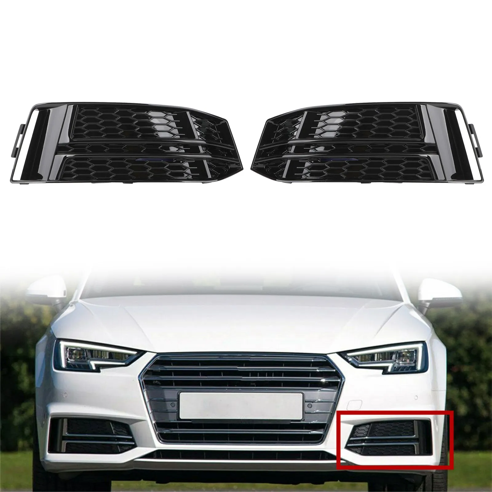 

Artudatech Black Front Fog Light Cover fit for AUDI A4 B9 S-LINE 2016-2018 Bumper Grille