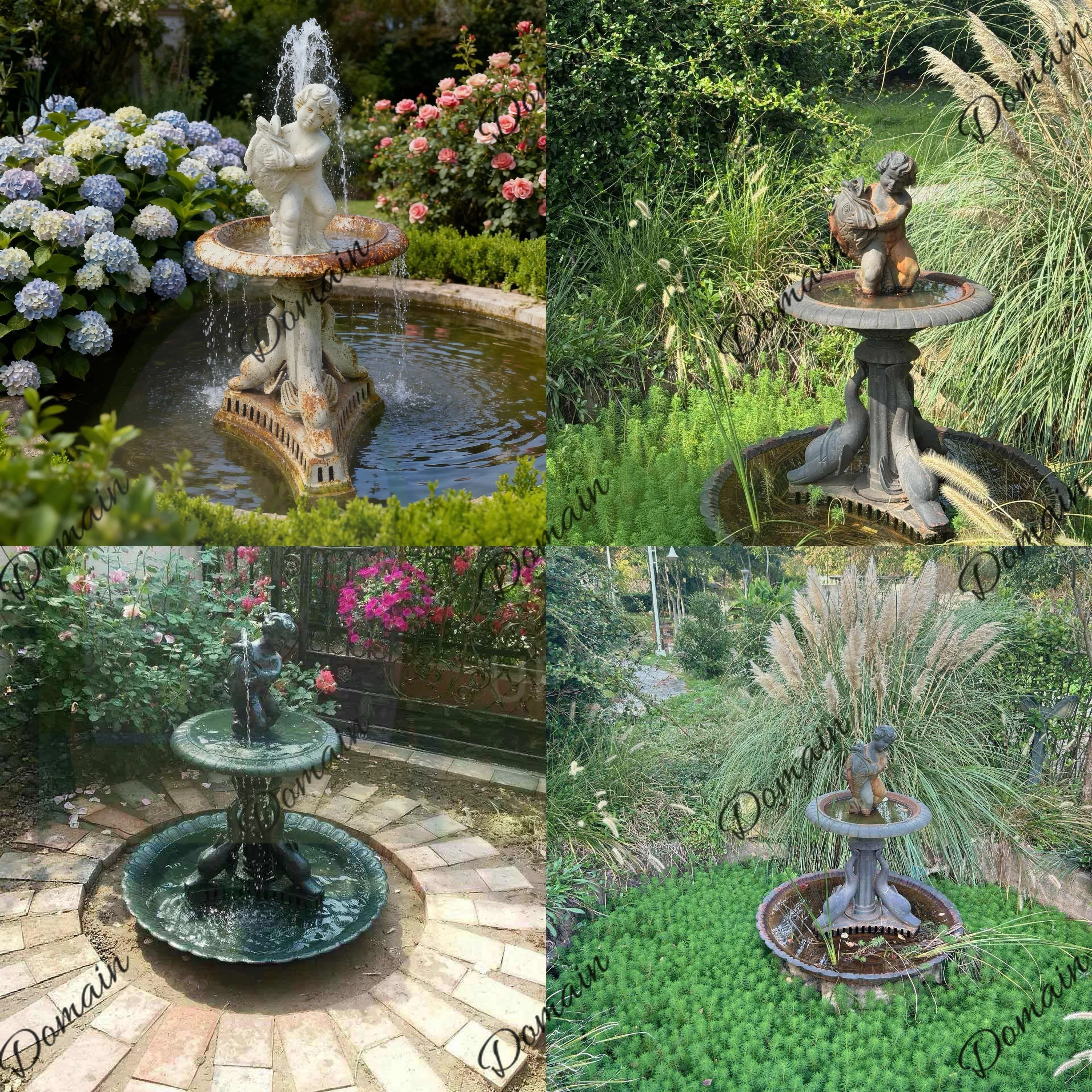 L44 BAIYA Cast Iron Fountain Angel Holding Fish Single Layer Water Feature Garden Photography Wishing Pool