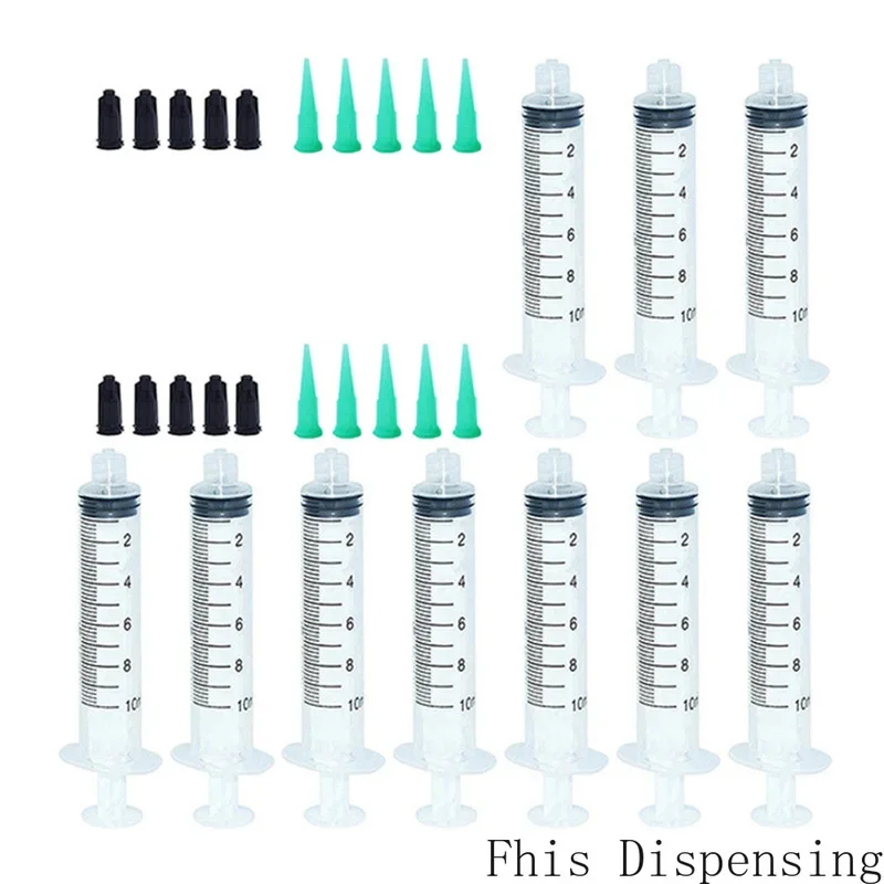 

10ml 10cc Manual Syringe Dispenser Kit 18G Plastic Tapered Dispensing Tips and Caps Pack of 5