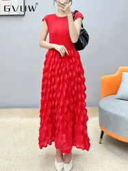 GVUW Pleated Sleeveless Dress Women Niche Design A Line Loose Round Collar Evening Party New 2024 Spring Clothing Lady 17G7058