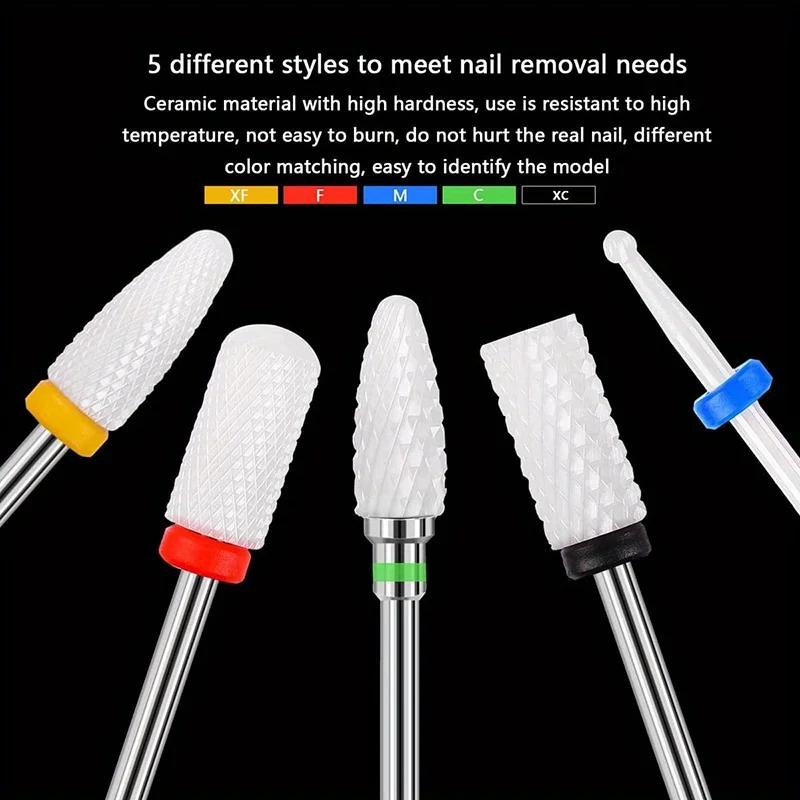 5PCS/Set Ceramic Carbide Tungsten Nail Drill Bits For Electric Drill Manicure Pedicure Tools Nail Drill Machine Accessories