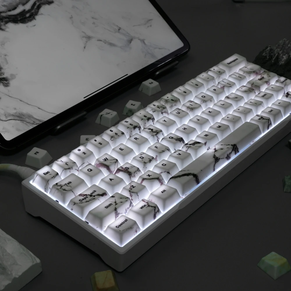 130 Keycap PBT Original Height High Transparency Keycap Marble Five-sided Thermal Sublimation Magnetic Shaft Blue Shaft Keycap
