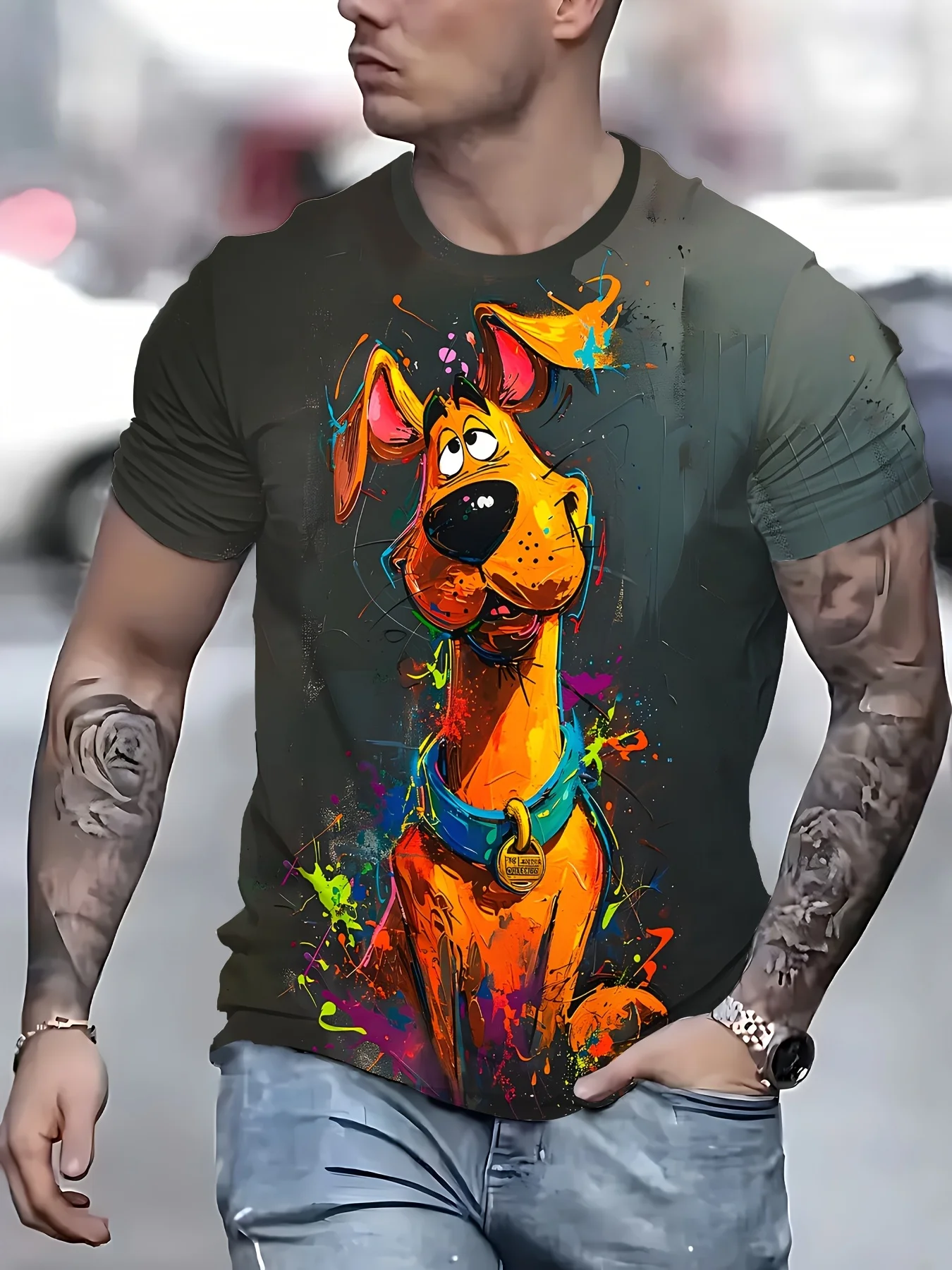 

Men'S Vintage-Inspired Graphic Tee - "I'm a Good" Design with Colorful Splashes, Short Sleeve, Round Casual Summer T-Shirt