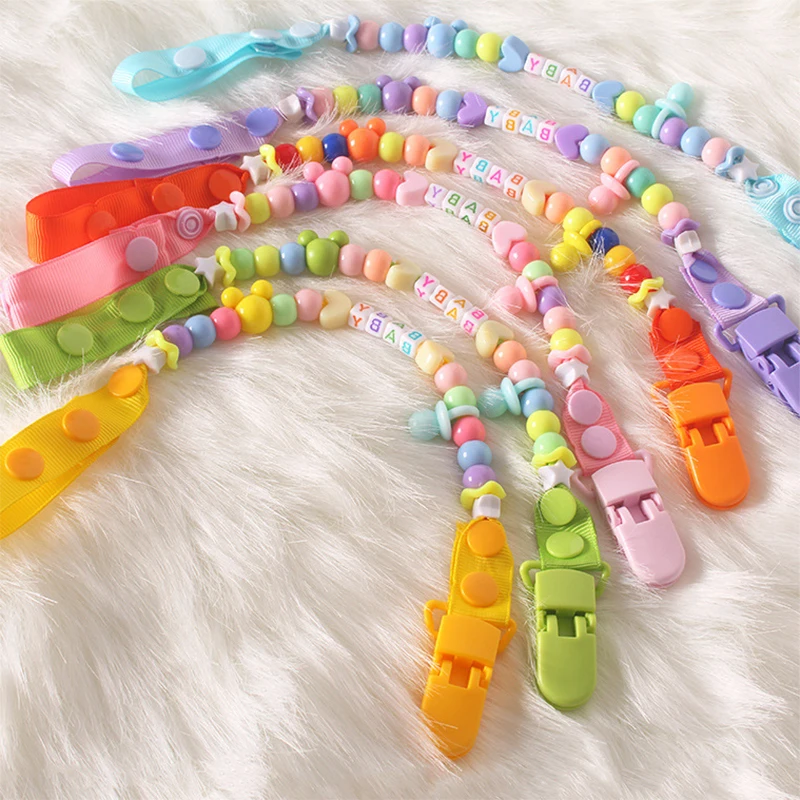 Baby Pacifier Leash Newborns Beads Soother Nippler Chain Newborn Baby Dummy Anti-lost Pacifiers Clips for Teether Nipples Care