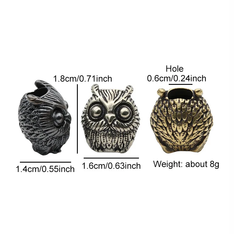 Cute Owl Brass Knife Bead EDC Outdoor DIY Paracord Woven Bracelets Accessories Lanyard Pendants Umbrella Rope Keychain Hangings