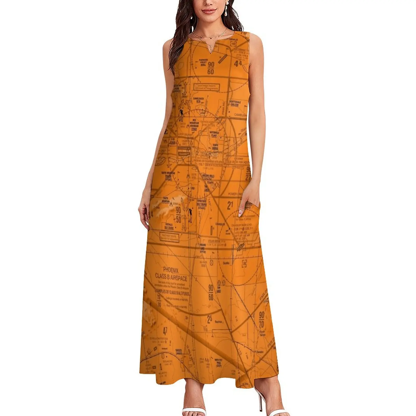 Aviation Chart Phoenix Sky Harbor Airport - orange Long Dress wedding dresses for parties Women's dresses