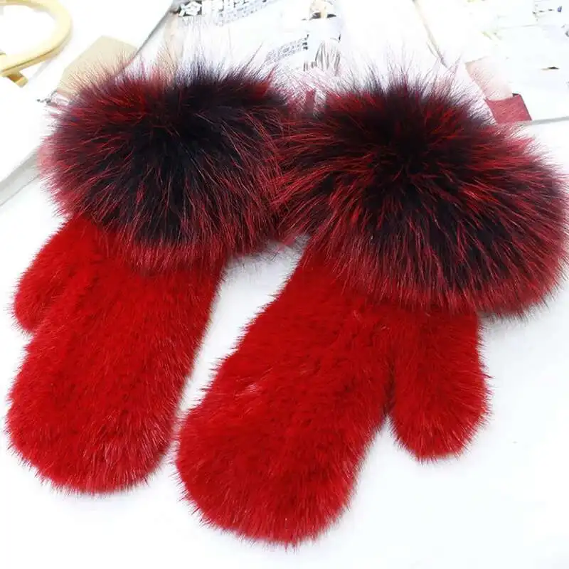 

Mink Fur Woven Gloves Women's Warm Mittens Natural Mink Fur Gloves Lady Winter Warm Colorful Mittens Elastic Full Finger Gloves