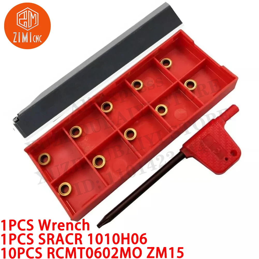 1PCS SRACR 1010H06 Lathe Turning Tool Holder Indexable Boring Bar +10PCS RCMT0602 Carbide Inserts metal mechanical cutting tools