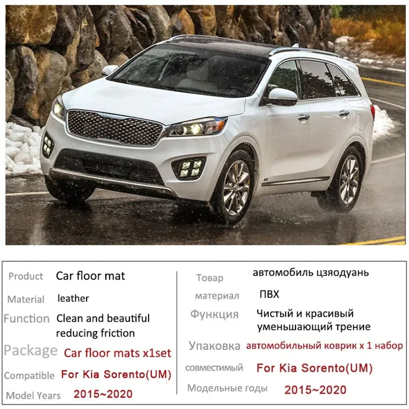 Автомобильные коврики для Kia Sorento UM MK3 2015 ~ 2020, автомобильные пользовательские автомобильные подкладки для ног, кожаный ковер, аксессуары