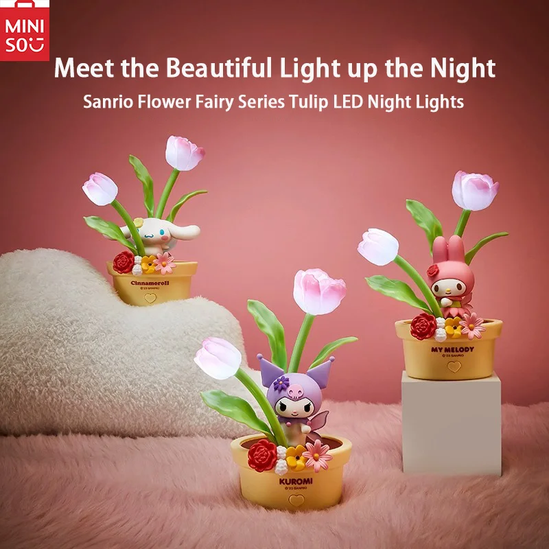 

MINISO Sanrio Flower Fairy Series Kuromi Melody Cinnamon Dog LED Light Sleeping Lights Bedroom Ambient Light Genuine stock