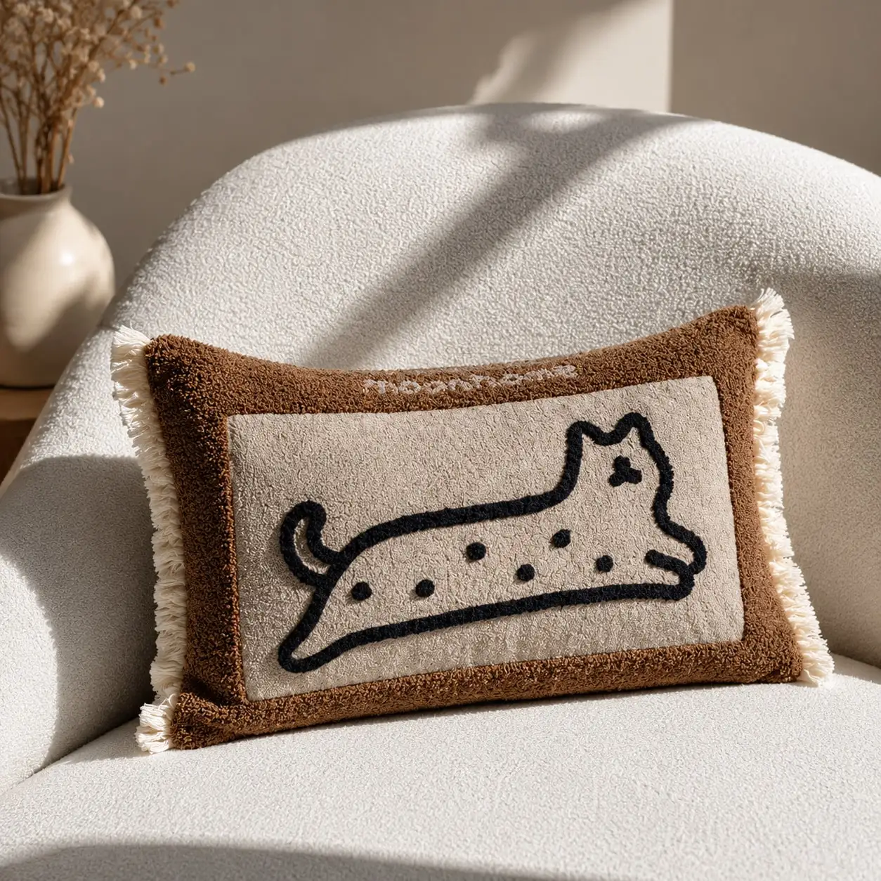 30x50cm (12x20in) Cute Tufted Cat Lumbar Pillow Cover, Towel Embroidery Decorative Throw Pillow Case, Comfortable Bohemian Neutral Farmhouse Style, Suitable For Sofa Bed Bedroom Living Room Home Decor, Gift, Pillow Insert Not Included view 6